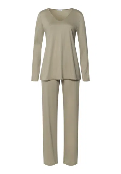 Hanro Cotton Silk V-neck Cotton Pajama Set In Neutral