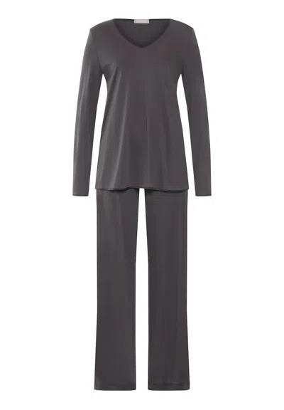 Hanro Cotton Silk V-neck Cotton Pajama Set In Gray