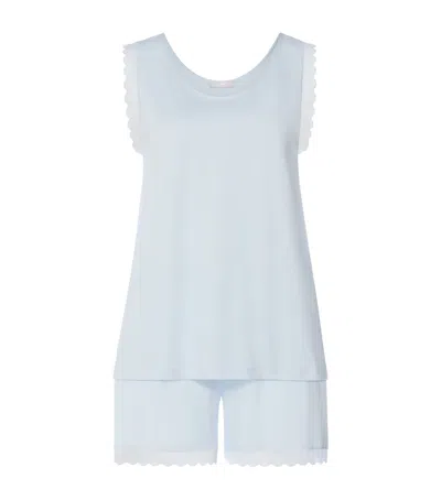 Hanro Cotton Sleeveless Short Inaya Pyjama Set In Blue