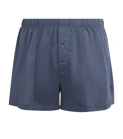 Hanro Cotton Sporty Boxer Shorts In Blue