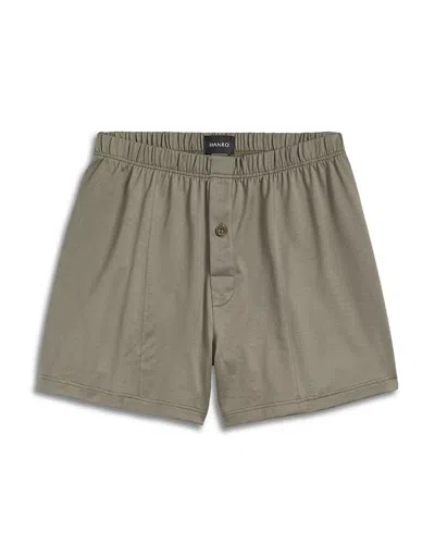 Hanro Cotton Sporty Button Fly Boxers In Green