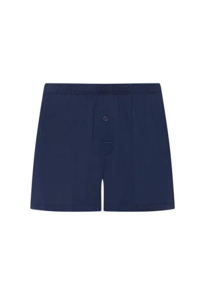Hanro Cotton Sporty Button Fly Cotton Boxer In Blue