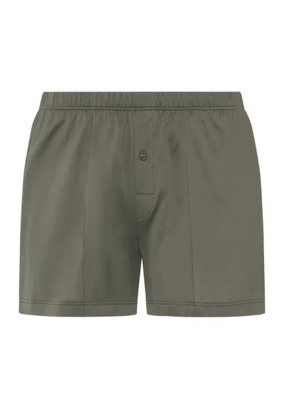 Hanro Cotton Sporty Button Fly Cotton Boxer In Smokey Olive