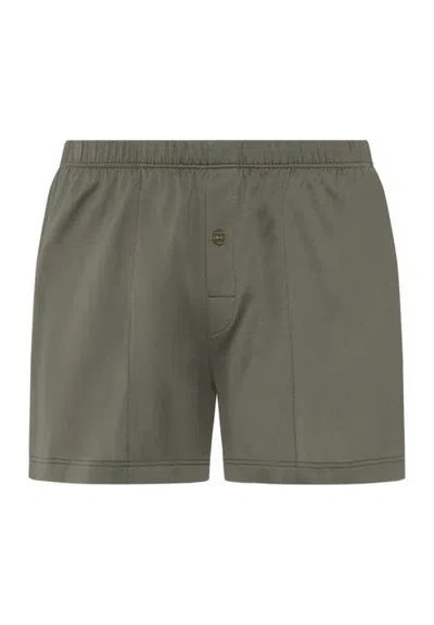 Hanro Cotton Sporty Button Fly Cotton Boxer In Smokey Olive