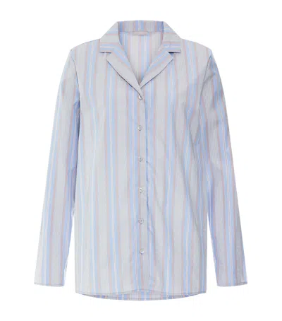 Hanro Cotton Striped Sleep & Lounge Pyjama Shirt In Blue