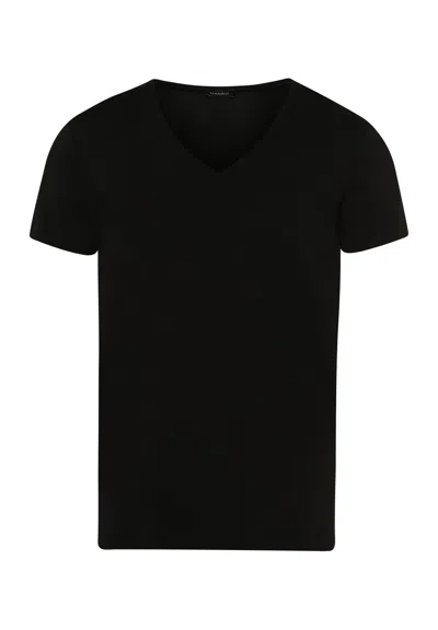 Hanro Cotton Superior Fitted V-neck Cotton T-shirt In Black