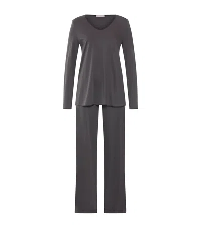 Hanro Cotton-silk Long-sleeve Pyjamas In Gray