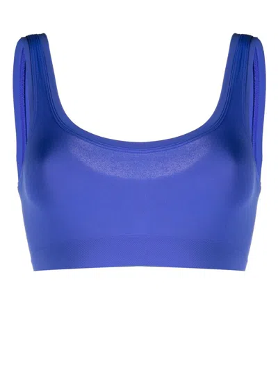 Hanro Cropped Scoop-neck Bra In Blue