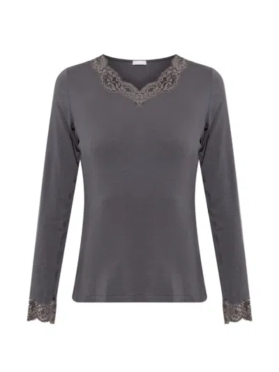 Hanro Dana Lace-trim Top In Gray