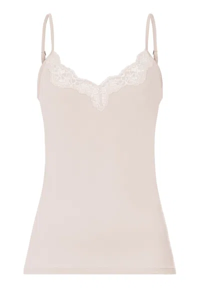 Hanro Dana Scalloped Lace V-neck Camisole In Moonlight