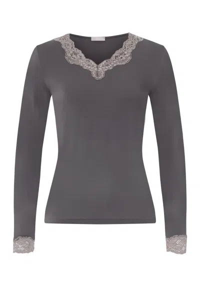 Hanro Dana Tencel™ V-neck Top With Lace Trim In Boulevard