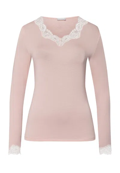 Hanro Dana Tencel™ V-neck Top With Lace Trim In Pink