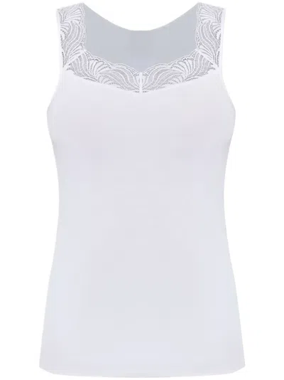 Hanro Cotton Delight Lace Trim Cotton Tank Top In White
