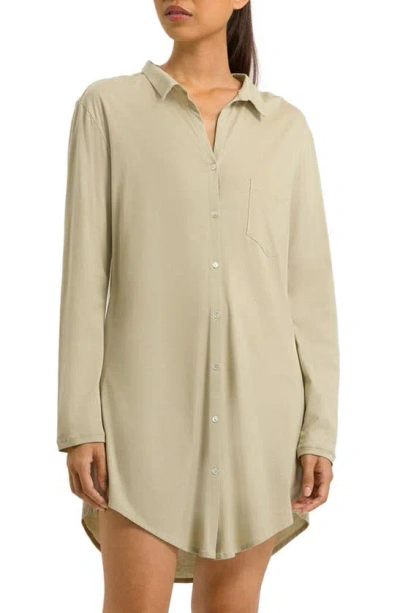 Hanro Cotton Deluxe Boyfriend Sleepshirt In Moss Green