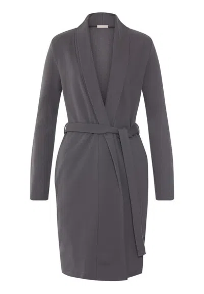 Hanro Easy Wear Cotton Blend Robe In Dark Sesame