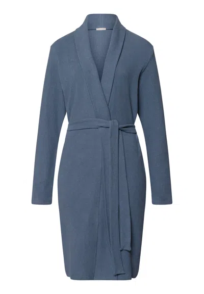 Hanro Easy Wear Recycled Cotton Blend Robe In Blue