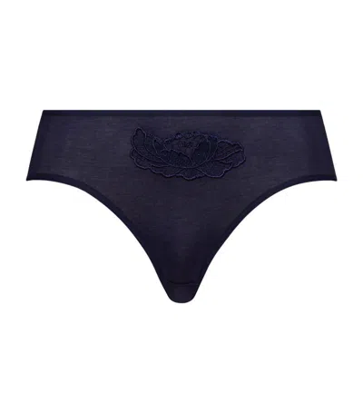 Hanro Embroidered Anne Midi Briefs In Blue