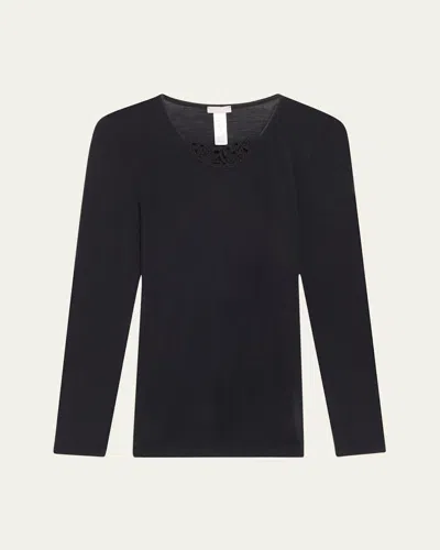 Hanro Embroidered Long-sleeve Woolen Shirt In Black