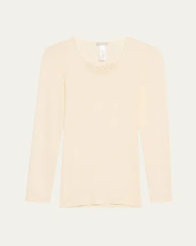 Hanro Embroidered Long-sleeve Woolen Shirt In Cygne