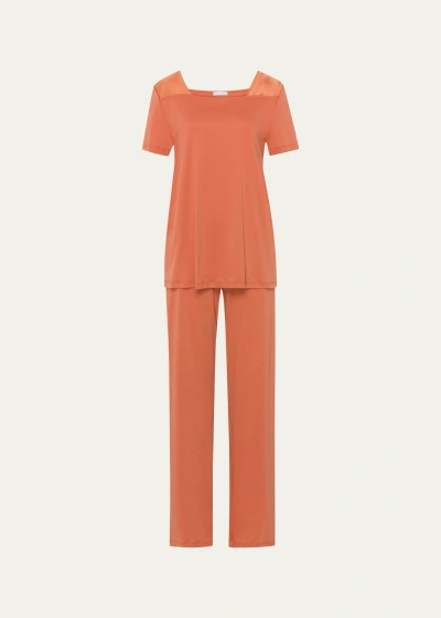 Hanro Emma Short-sleeve Cotton Pajama Set In Apricot Brandy