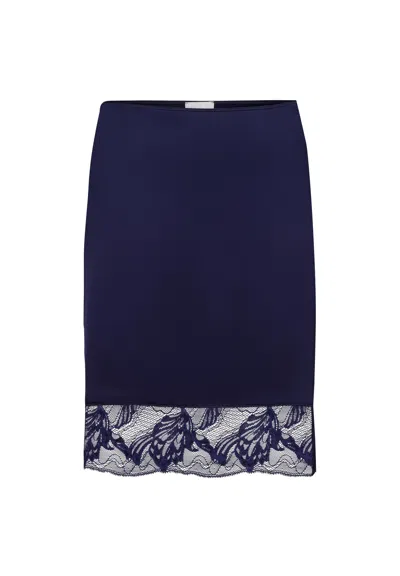 Hanro Eva Lace Trim Half Slip In Blue