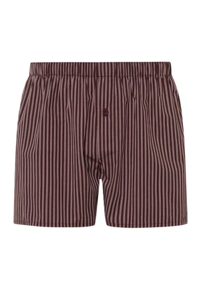 Hanro Fancy Woven Boxer In Dark Wine Stripe