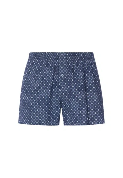 Hanro Fancy Woven Cotton Boxer In Blue