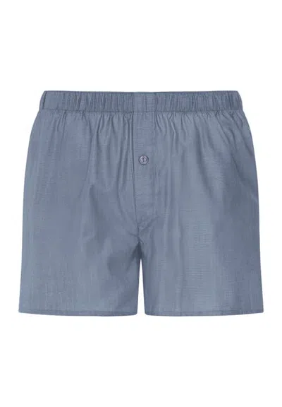 Hanro Fancy Woven Cotton Boxer In Chambray Blue
