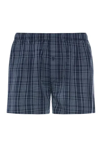 Hanro Fancy Woven Cotton Boxer In Checked Blue