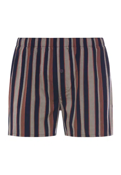 Hanro Fancy Woven Tencel™ And Cotton Boxer With Button Fly In Pinecone Stripes