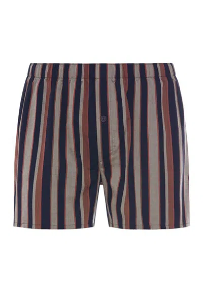 Hanro Fancy Woven Tencel And Cotton Boxer With Button Fly In Pinecone Stripes