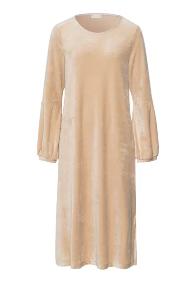 Hanro Favourites Round Neck Velvet Dress With Balloon Sleeves In Neutral