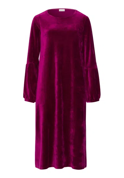 Hanro Favourites Round Neck Velvet Dress With Balloon Sleeves In Purple