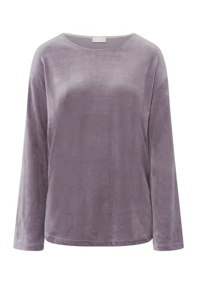 Hanro Favourites Velour Round Neck Pullover In Purple