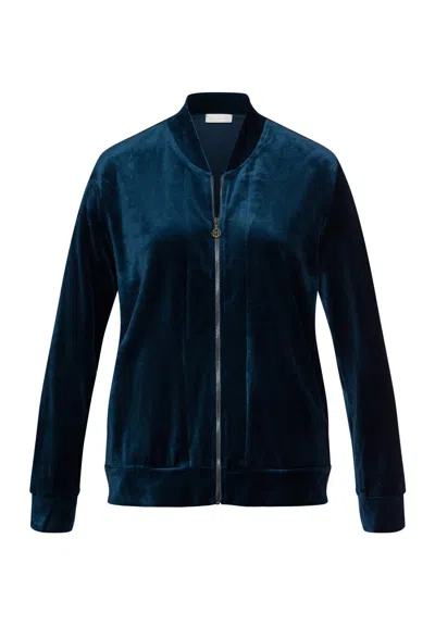 Hanro Favourites Velvet Zip-up Jacket In Blue