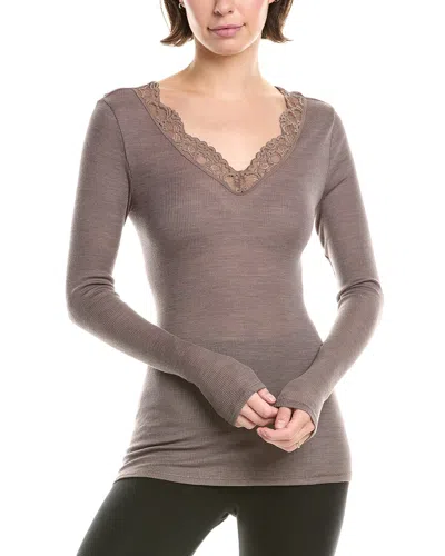 Hanro Fine Ribbed Wool & Silk-blend Top In Brown