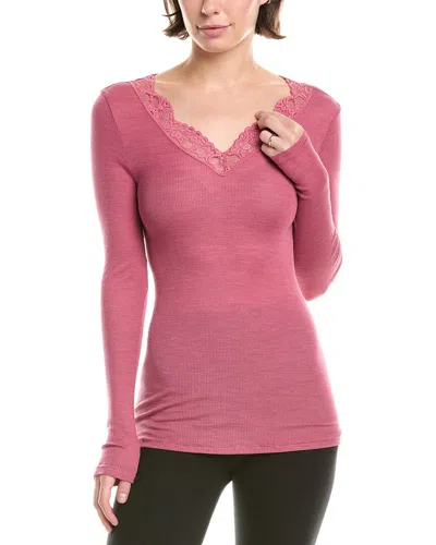 Hanro Fine Ribbed Wool & Silk-blend Top In Pink