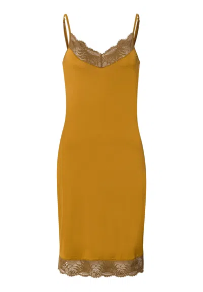 Hanro Gale Lace Trim V-neck Bodydress In Brown