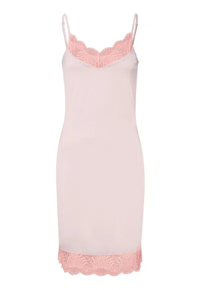 Hanro Gale Lace Trim V-neck Bodydress In Pink