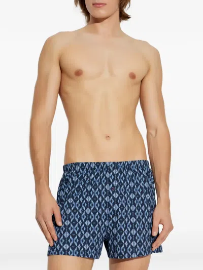 Hanro Geometric-print Cotton Boxers In Blue