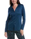 Hanro Grand Central Button Front Silk-blend Shirt In Blue