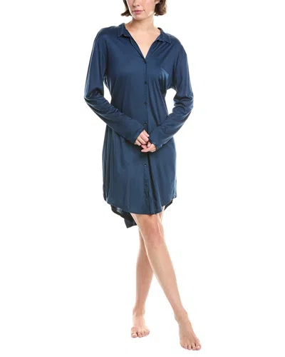 Hanro Grand Central Silk-blend Boyfriend Sleepshirt In Blue