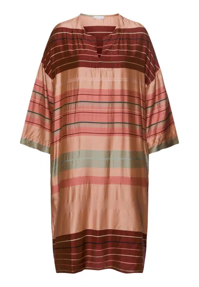 Hanro Hannah Striped Color Block Caftan In Brown