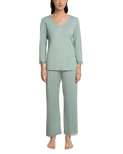 Hanro Inaya Long Pajama Set In Green