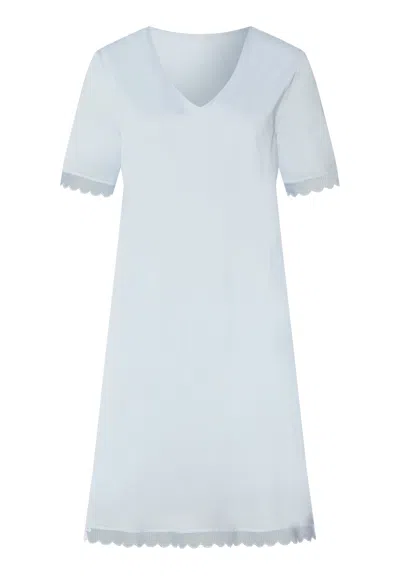 Hanro Inaya Scalloped Lace Cotton Nightgown In Gray