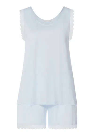 Hanro Inaya Scalloped Lace Cotton Pajama Set In Blue