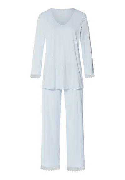 Hanro Inaya Scalloped Lace Cotton Pajama Set In Blue