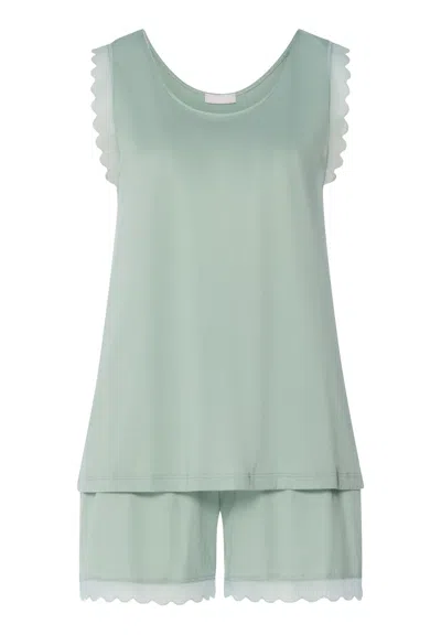 Hanro Inaya Scalloped Lace Cotton Pajama Set In Green
