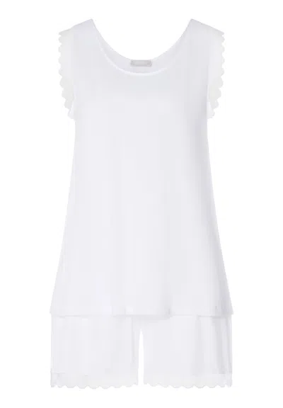 Hanro Inaya Scalloped Lace Cotton Pajama Set In White