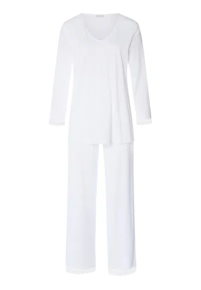 Hanro Inaya Scalloped Lace Cotton Pajama Set In White